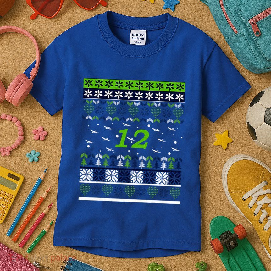 12 Flying Seahawks Ugly Christmas Sweater  Kids T-Shirt