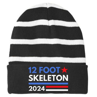 12 Foot Skeleton 2024 Giant Skelly Funny Election Humor Striped Beanie with Solid Band