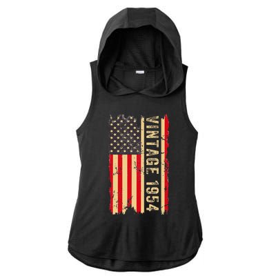 1954 Gifts 70 Years Old American Flag Ladies PosiCharge Tri-Blend Wicking Draft Hoodie Tank