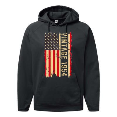 1954 Gifts 70 Years Old American Flag Performance Fleece Hoodie