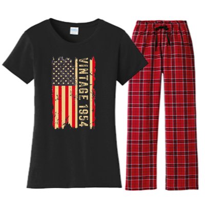 1954 Gifts 70 Years Old American Flag Women's Flannel Pajama Set