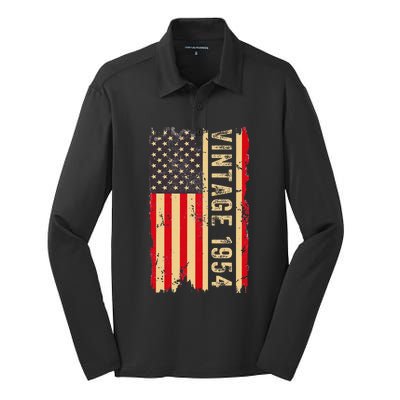 1954 Gifts 70 Years Old American Flag Silk Touch Performance Long Sleeve Polo