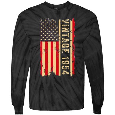 1954 Gifts 70 Years Old American Flag Tie-Dye Long Sleeve Shirt