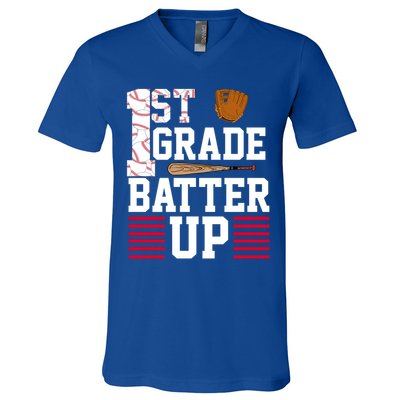 1st Grade Batter Up V-Neck T-Shirt