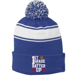 1st Grade Batter Up Stripe Pom Pom Beanie