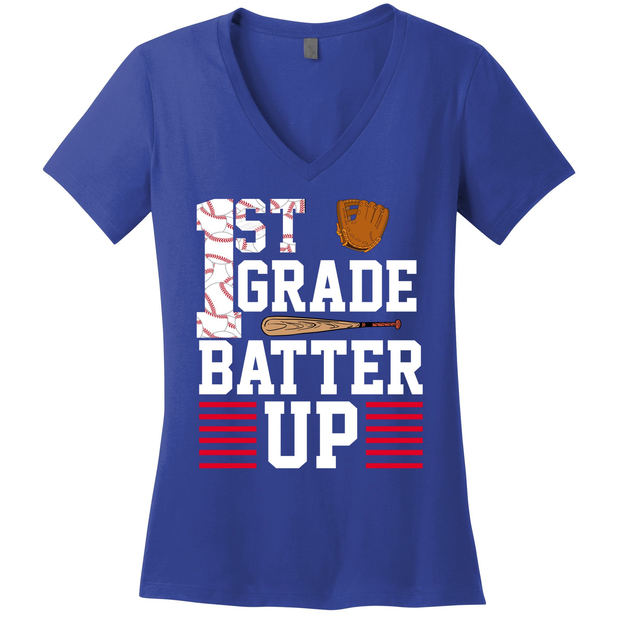 1st Grade Batter Up Women's V-Neck T-Shirt