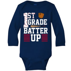 1st Grade Batter Up Baby Long Sleeve Bodysuit