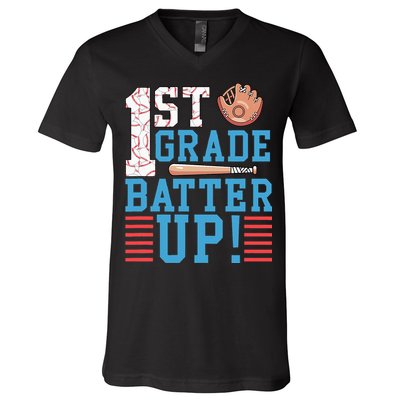 1st Grade Back To School 1st Grade Batter Up Baseball V-Neck T-Shirt