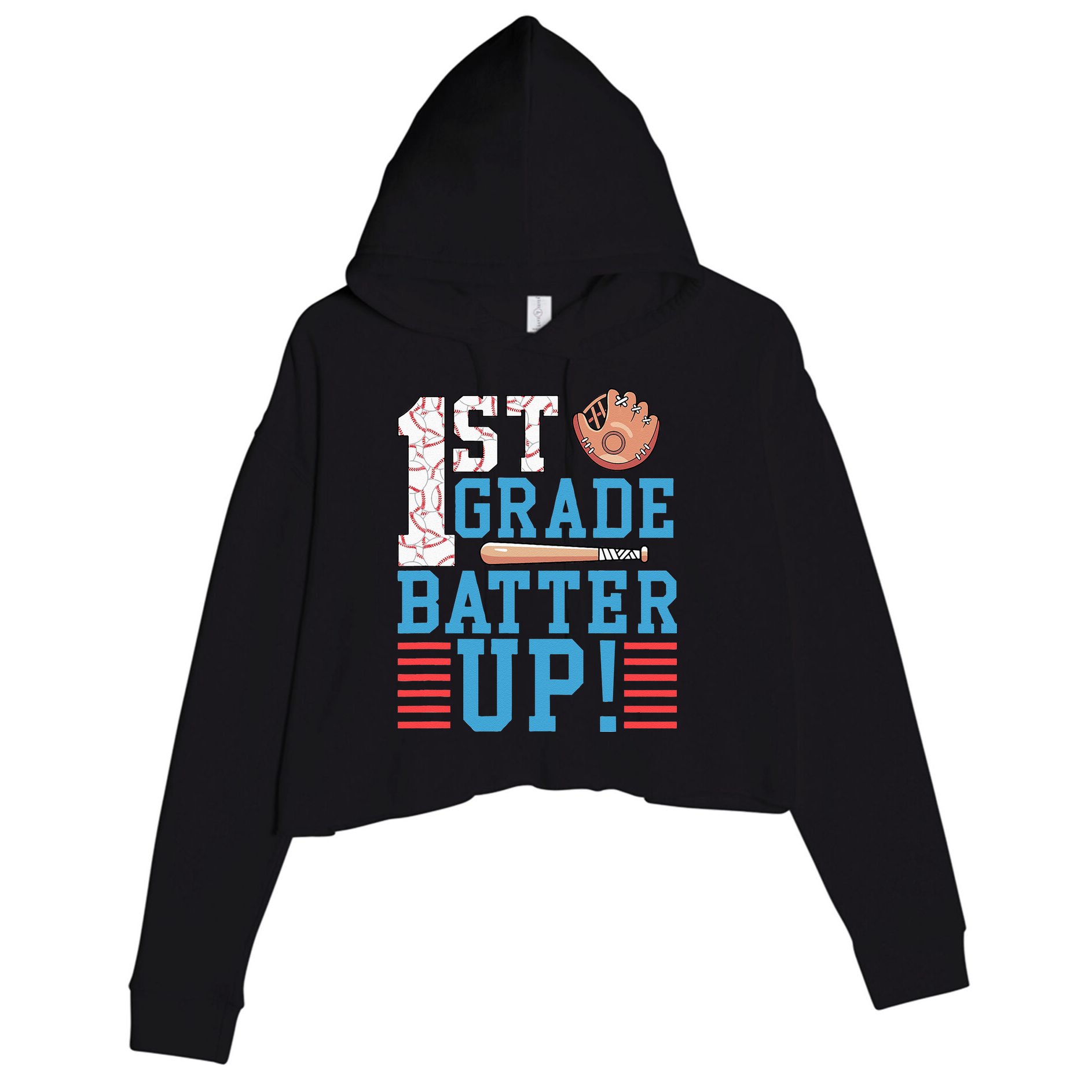 1st Grade Back To School 1st Grade Batter Up Baseball Crop Fleece Hoodie