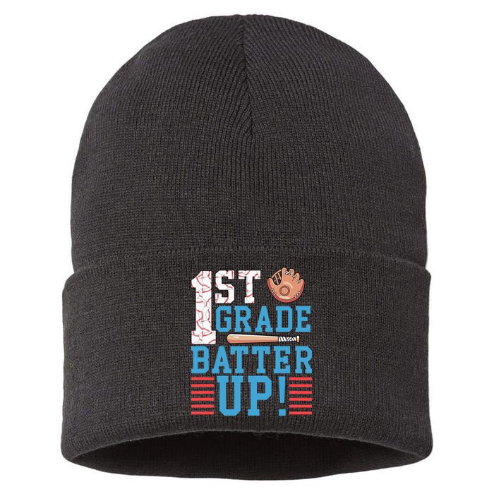 1st Grade Back To School 1st Grade Batter Up Baseball Sustainable Knit Beanie