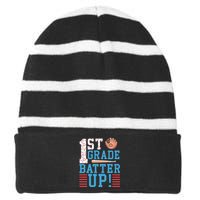 1st Grade Back To School 1st Grade Batter Up Baseball Striped Beanie with Solid Band