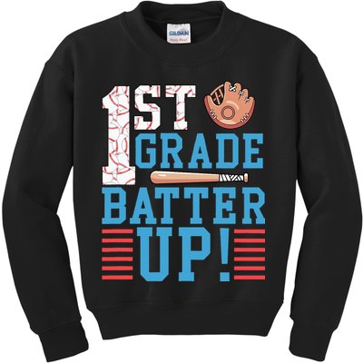 1st Grade Back To School 1st Grade Batter Up Baseball Kids Sweatshirt