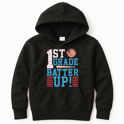 1st Grade Back To School 1st Grade Batter Up Baseball Kids Hoodie