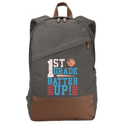 1st Grade Back To School 1st Grade Batter Up Baseball Cotton Canvas Backpack