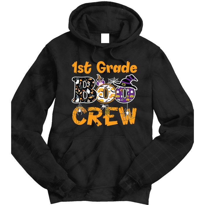 1st Grade Boo Crew Funny Halloween Costume Teacher Student Tie Dye Hoodie