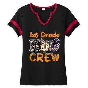 1st Grade Boo Crew Funny Halloween Costume Teacher Student Ladies Halftime Notch Neck Tee