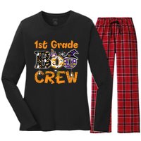 1st Grade Boo Crew Funny Halloween Costume Teacher Student Women's Long Sleeve Flannel Pajama Set 