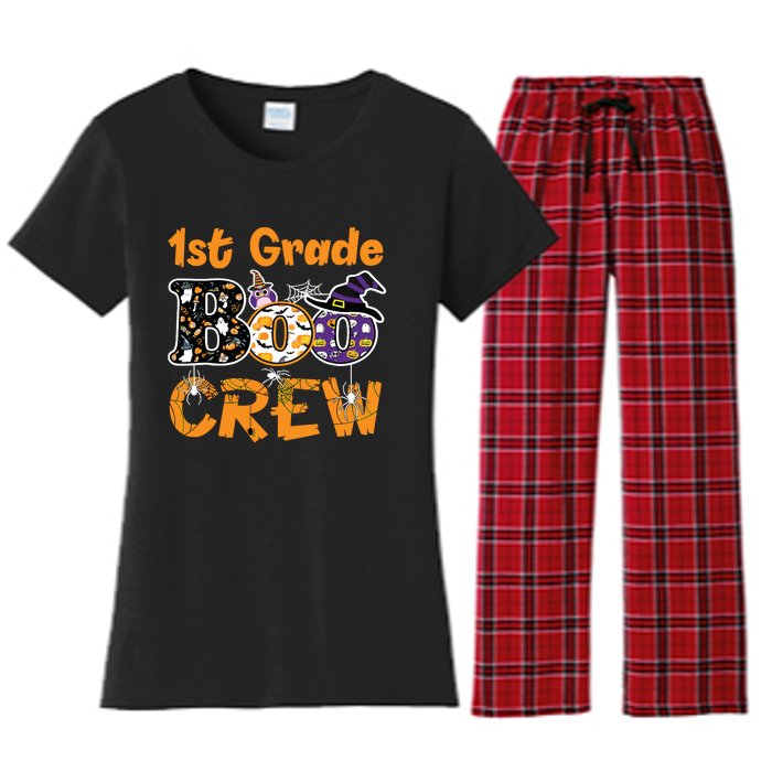 1st Grade Boo Crew Funny Halloween Costume Teacher Student Women's Flannel Pajama Set