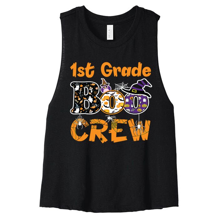 1st Grade Boo Crew Funny Halloween Costume Teacher Student Women's Racerback Cropped Tank