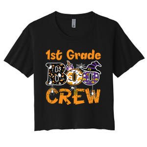 1st Grade Boo Crew Funny Halloween Costume Teacher Student Women's Crop Top Tee