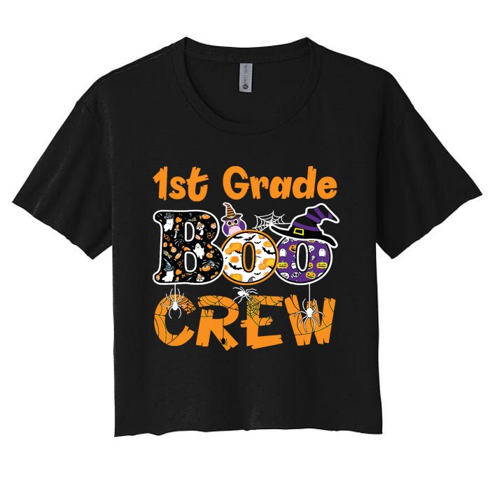 1st Grade Boo Crew Funny Halloween Costume Teacher Student Women's Crop Top Tee