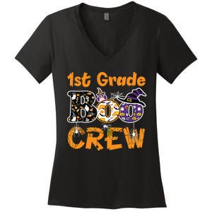 1st Grade Boo Crew Funny Halloween Costume Teacher Student Women's V-Neck T-Shirt