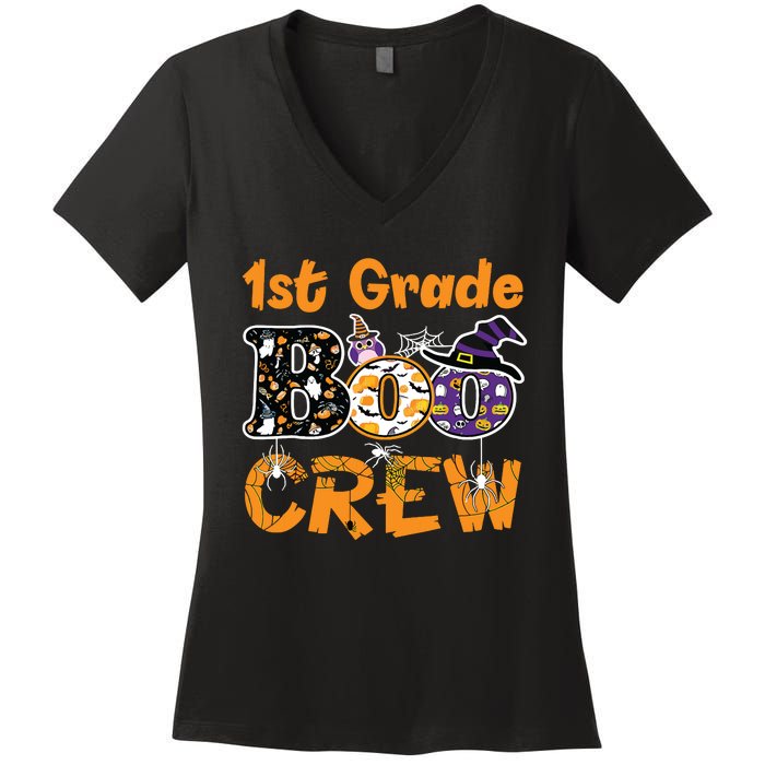 1st Grade Boo Crew Funny Halloween Costume Teacher Student Women's V-Neck T-Shirt