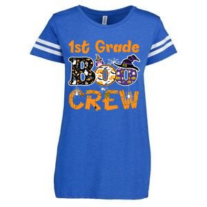 1st Grade Boo Crew Funny Halloween Costume Teacher Student Enza Ladies Jersey Football T-Shirt