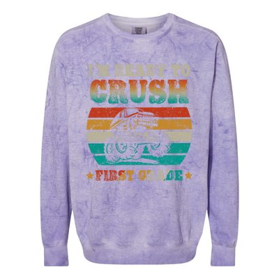 1st Grade Back To School Crush First Grade Monster Truck Boy Cute Gift Colorblast Crewneck Sweatshirt