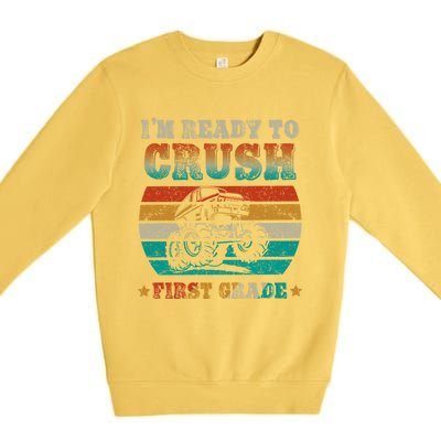 1st Grade Back To School Crush First Grade Monster Truck Boy Cute Gift Premium Crewneck Sweatshirt