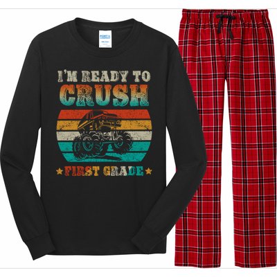 1st Grade Back To School Crush First Grade Monster Truck Boy Cute Gift Long Sleeve Pajama Set