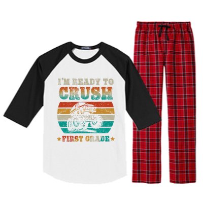 1st Grade Back To School Crush First Grade Monster Truck Boy Cute Gift Raglan Sleeve Pajama Set