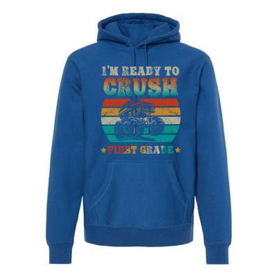 1st Grade Back To School Crush First Grade Monster Truck Boy Cute Gift Premium Hoodie