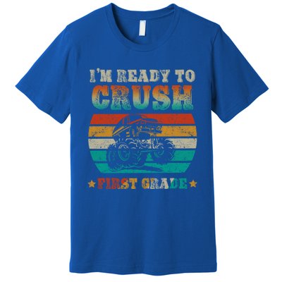 1st Grade Back To School Crush First Grade Monster Truck Boy Cute Gift Premium T-Shirt