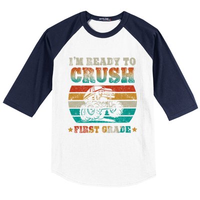 1st Grade Back To School Crush First Grade Monster Truck Boy Cute Gift Baseball Sleeve Shirt