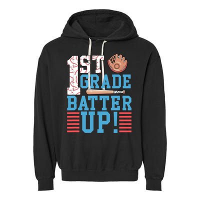 1st Grade Back To School 1st Grade Batter Up Baseball Garment-Dyed Fleece Hoodie