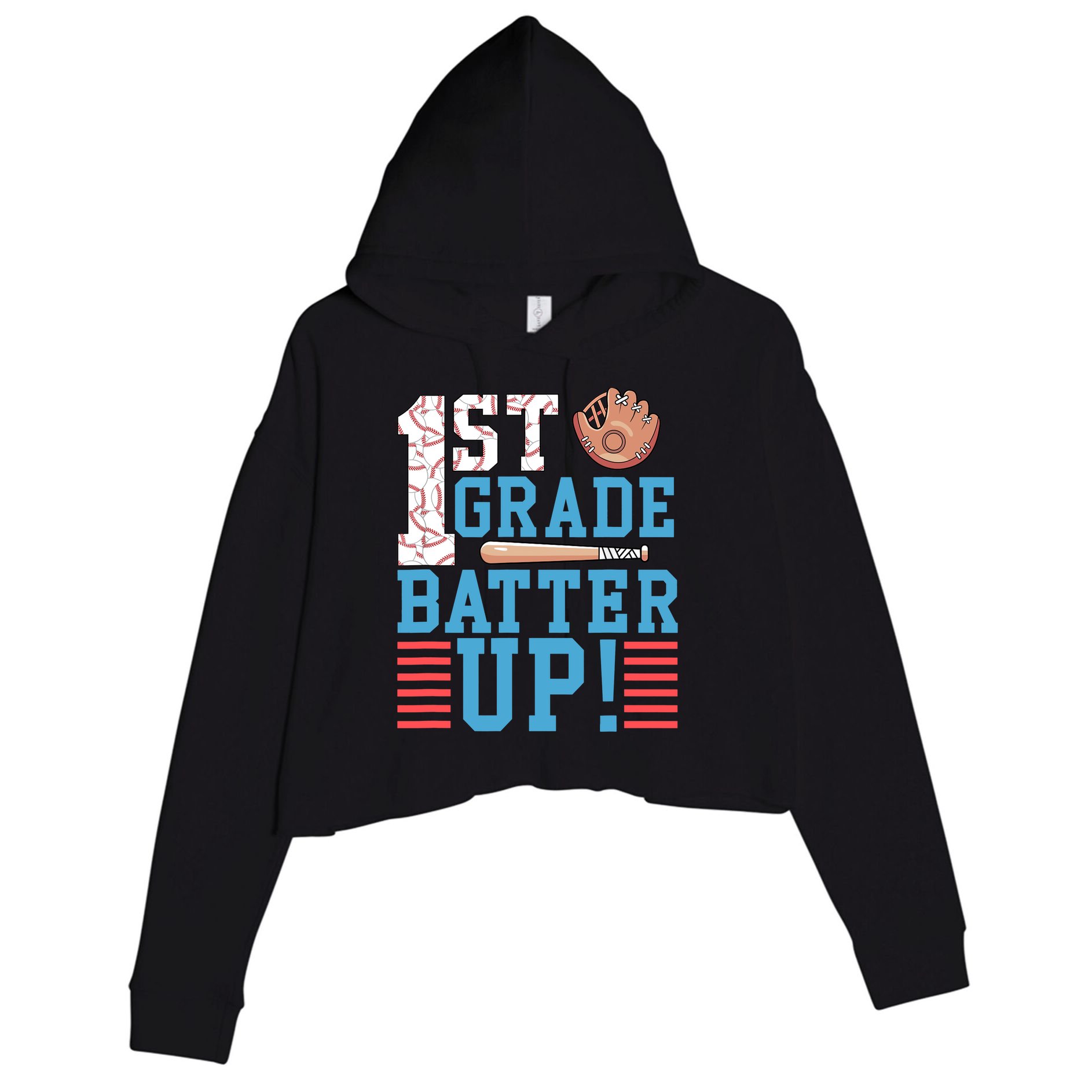 1st Grade Back To School 1st Grade Batter Up Baseball Crop Fleece Hoodie
