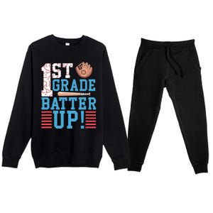 1st Grade Back To School 1st Grade Batter Up Baseball Premium Crewneck Sweatsuit Set