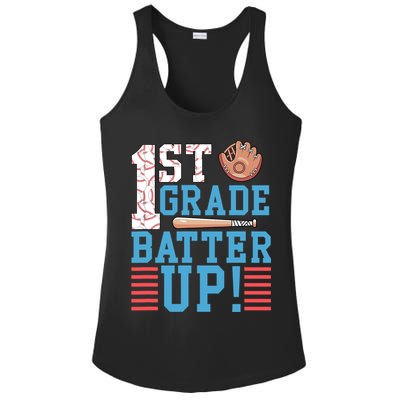 1st Grade Back To School 1st Grade Batter Up Baseball Ladies PosiCharge Competitor Racerback Tank
