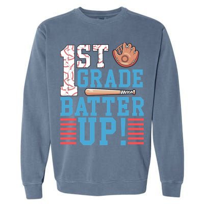1st Grade Back To School 1st Grade Batter Up Baseball Garment-Dyed Sweatshirt