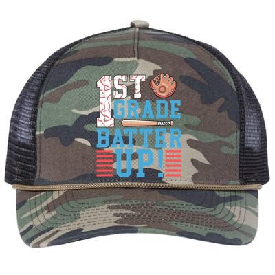 1st Grade Back To School 1st Grade Batter Up Baseball Retro Rope Trucker Hat Cap