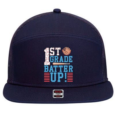 1st Grade Back To School 1st Grade Batter Up Baseball 7 Panel Mesh Trucker Snapback Hat