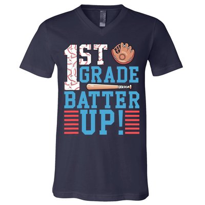 1st Grade Back To School 1st Grade Batter Up Baseball V-Neck T-Shirt