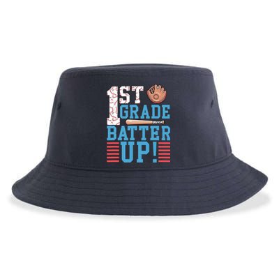 1st Grade Back To School 1st Grade Batter Up Baseball Sustainable Bucket Hat