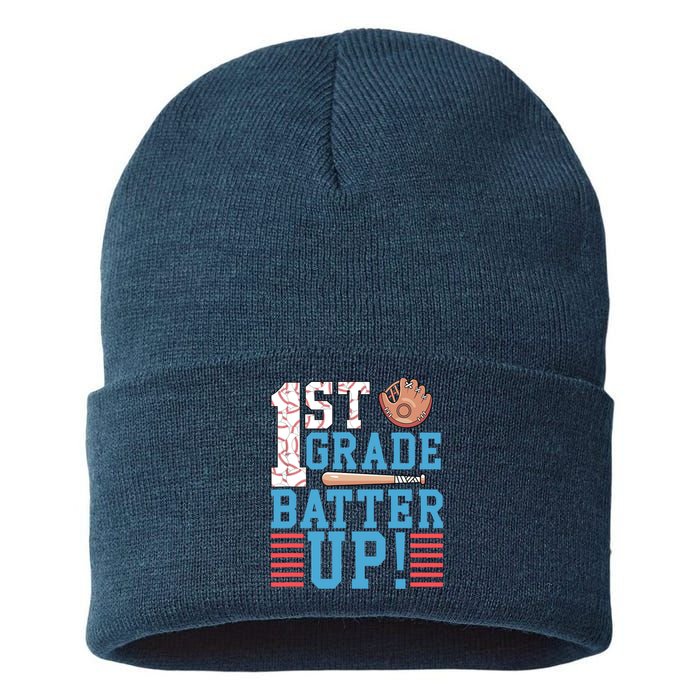 1st Grade Back To School 1st Grade Batter Up Baseball Sustainable Knit Beanie