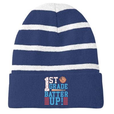 1st Grade Back To School 1st Grade Batter Up Baseball Striped Beanie with Solid Band