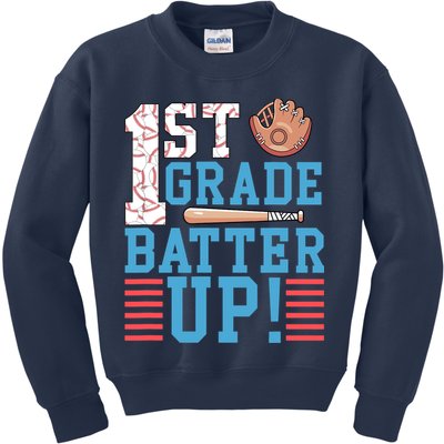 1st Grade Back To School 1st Grade Batter Up Baseball Kids Sweatshirt