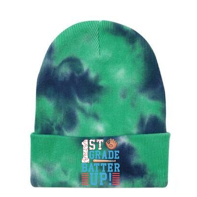 1st Grade Back To School 1st Grade Batter Up Baseball Tie Dye 12in Knit Beanie