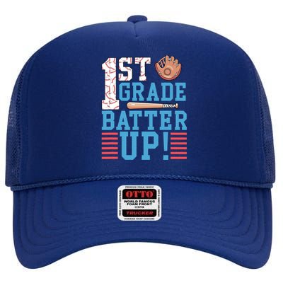 1st Grade Back To School 1st Grade Batter Up Baseball High Crown Mesh Back Trucker Hat