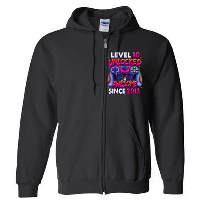 10th Gaming Birthday gift Level 10 Unlocked Awesome Video Game 2013 Birthday Full Zip Hoodie